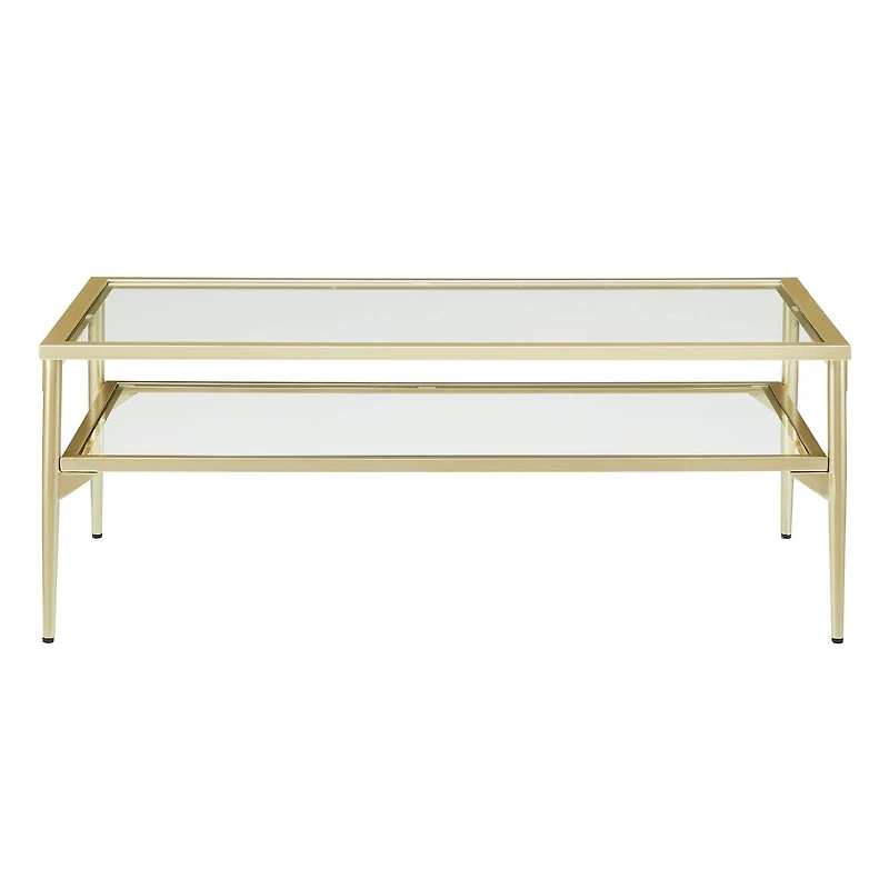 42" Gold Two Tier Glass and Metal Coffee Table