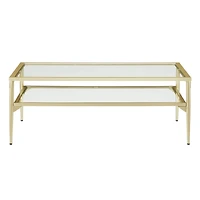 42" Gold Two Tier Glass and Metal Coffee Table