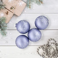 4ct. 2.5" Matte Purple Glass Ball Ornaments with Branch Design