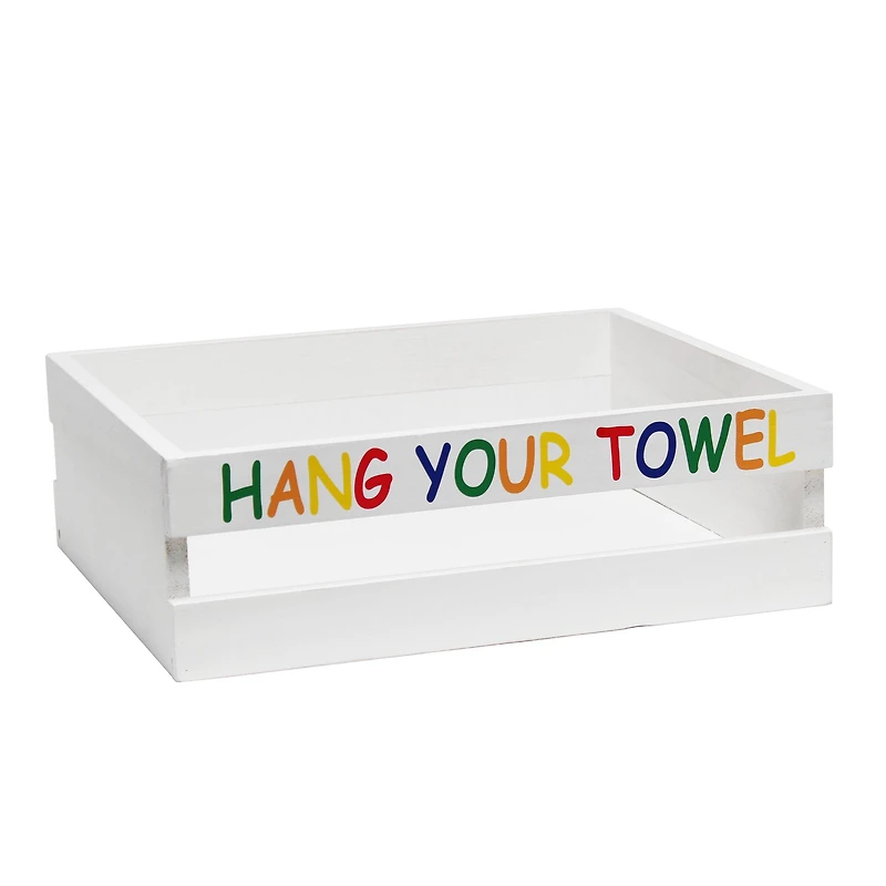 Elegant Designs Small White Wash Kids Towel Holder, Frame & Toilet Paper Holder Set