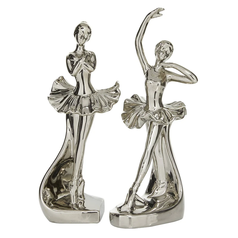 The Novogratz Set of 2 Silver Porcelain Glam Dancer Sculpture, 4" x 11"