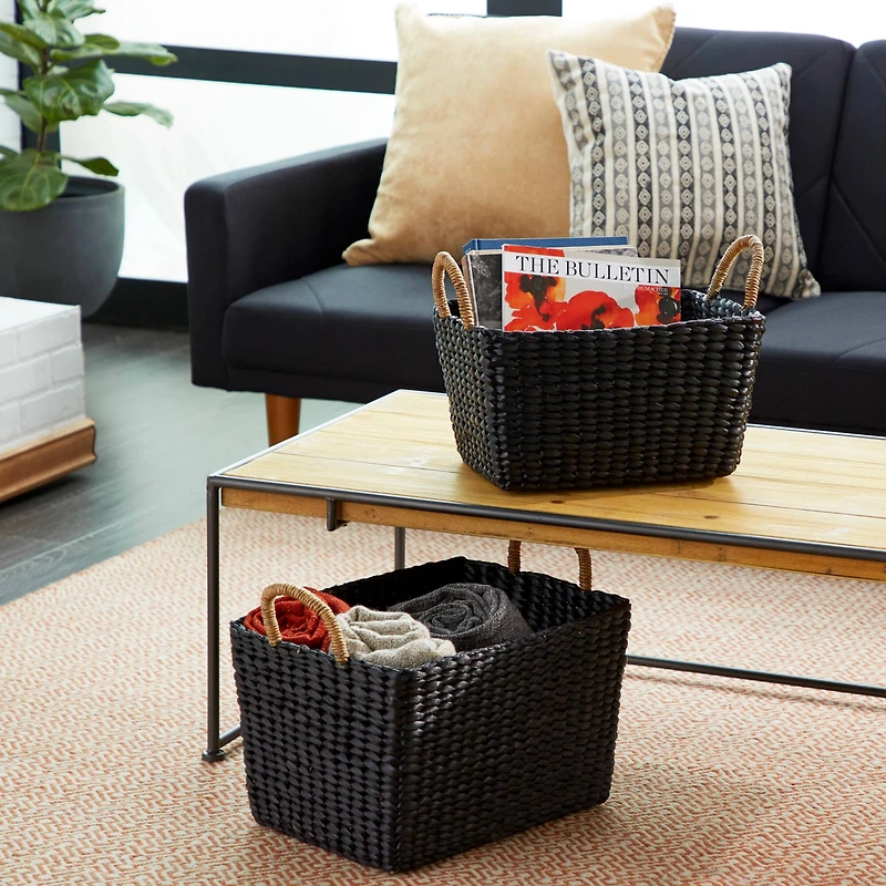 Black Banana Leaf Eclectic Storage Basket Set