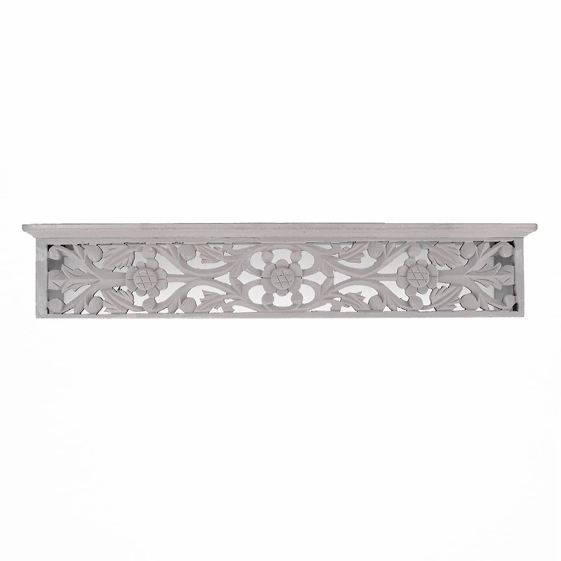 24" Gray Hand-Carved Medallion Floating Wall Shelf
