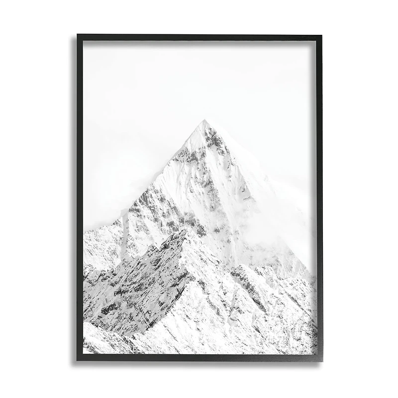 Stupell Industries Snowy Mountain Peak Sharp Lines Black White in Black Frame Wall Art