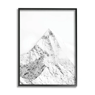 Stupell Industries Snowy Mountain Peak Sharp Lines Black White in Black Frame Wall Art
