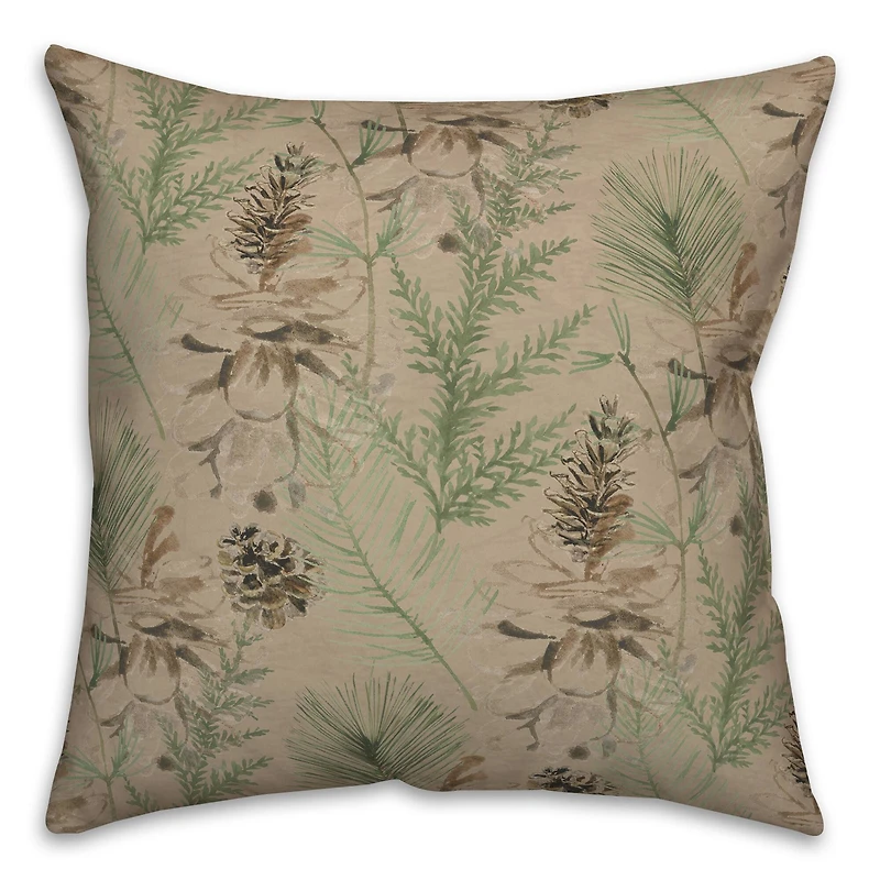 Pinecones & Greenery on Square Throw Pillow