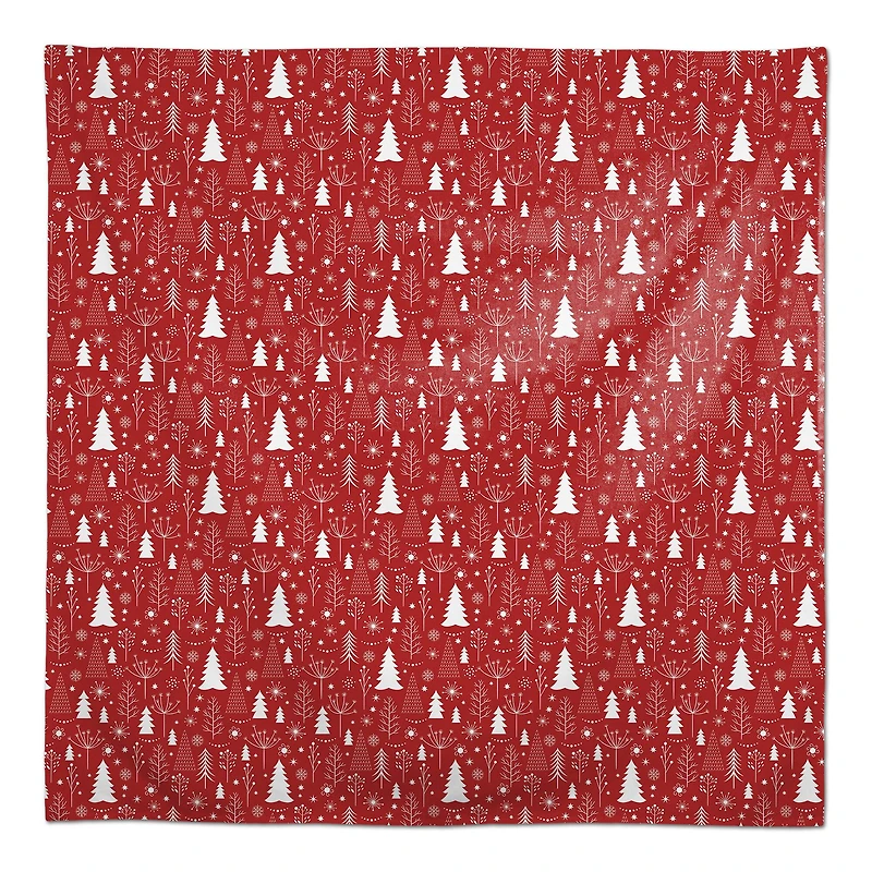 58" Red & White Winter Tree Pattern Tablecloth