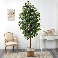8ft. Ficus Artificial Tree with Handmade Natural Jute and Cotton Planter