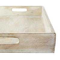 Whitewashed Carved Mandala Mango Wood Tray Set