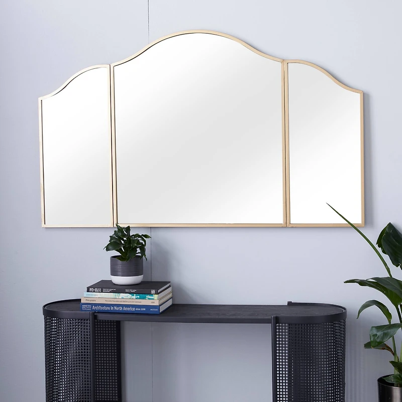 31'' Gold Traditional Metal Trifold Wall Mirror