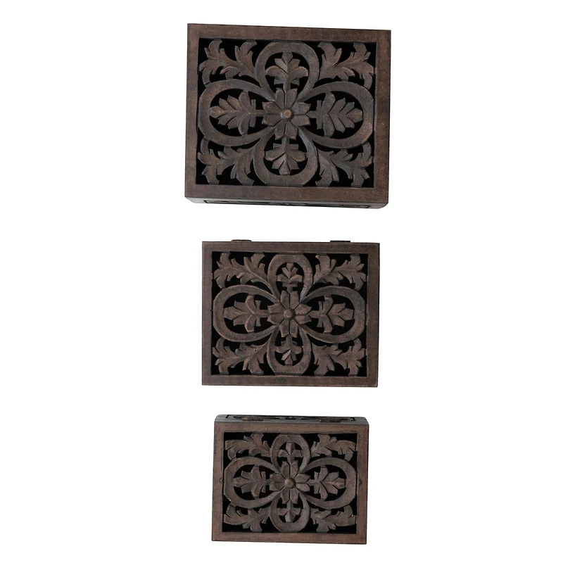 Hello Honey® Espresso Carved Reclaimed & Mango Wood Nesting Boxes Set