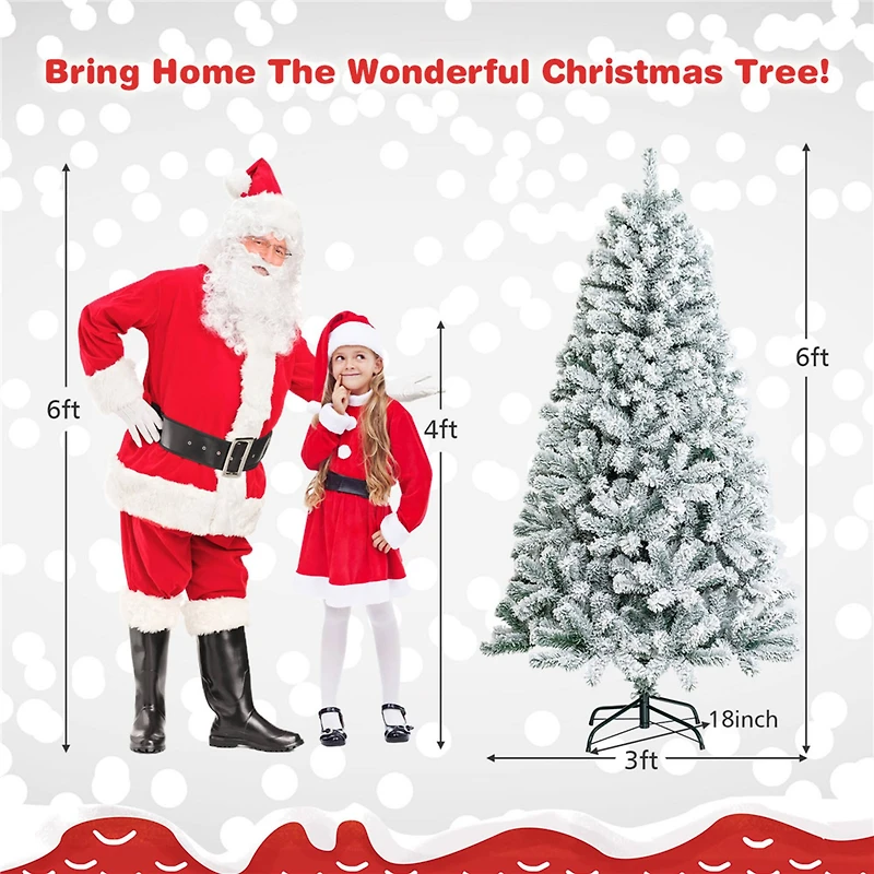 Costway 6ft. Unlit Snow Flocked Hinged Artificial Christmas Tree