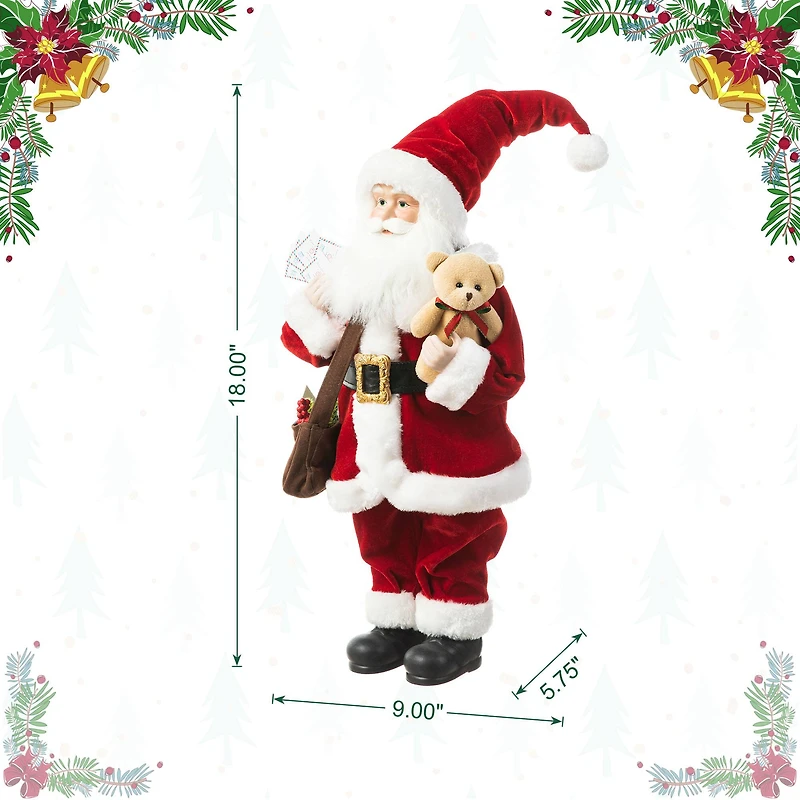 Glitzhome® 18" Faux Fur Christmas Mail Santa Figurine