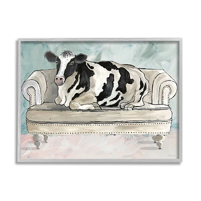 Stupell Industries Dairy Farm Cow Resting Glam Couch Green Grey Framed Wall Art