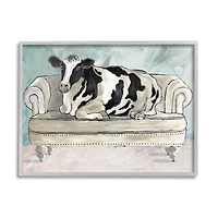 Stupell Industries Dairy Farm Cow Resting Glam Couch Green Grey Framed Wall Art