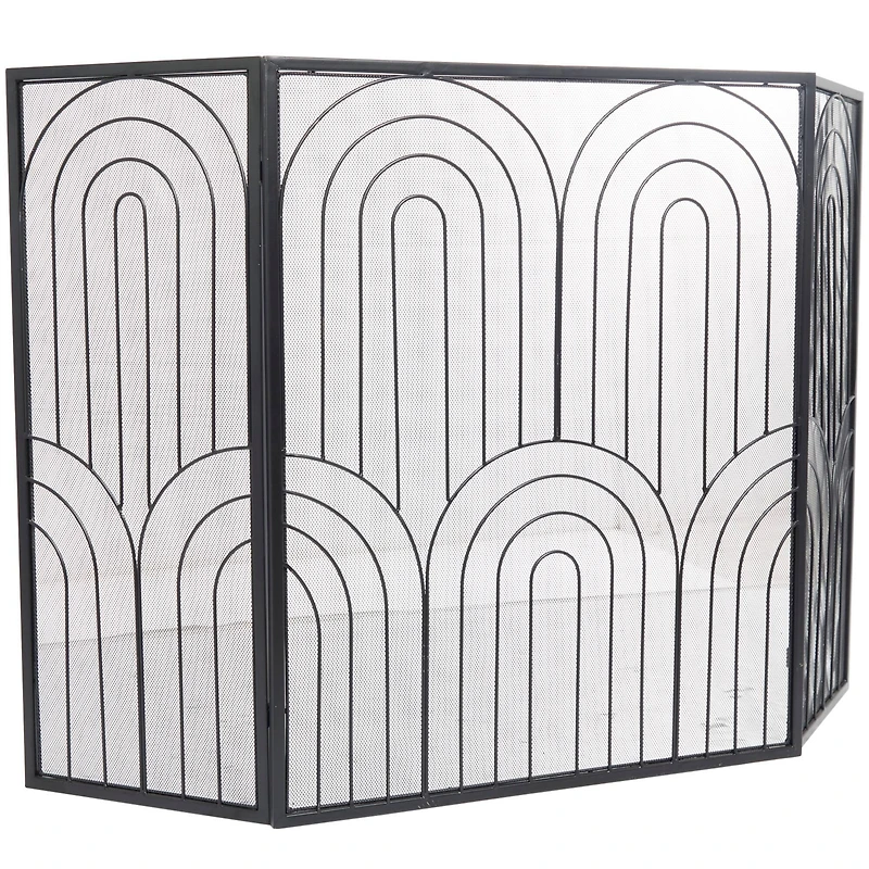The Novogratz Black Metal Art Deco 3-Panel Fireplace Screen