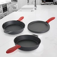 MegaChef Pre-Seasoned Cast Iron 6 Piece Set With Red Silicone Holders