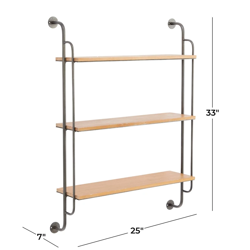 Brown Iron Industrial Wall Shelf, 33" x 25" x 7"