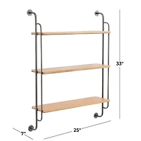 Brown Iron Industrial Wall Shelf, 33" x 25" x 7"