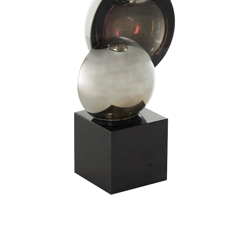 15.75" Black Glass Abstract Stacked Orb Sculpture with Black Base