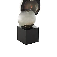 15.75" Black Glass Abstract Stacked Orb Sculpture with Black Base