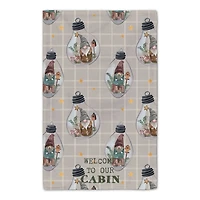 Welcome to our Cabin Gray and White Check Gnome Globe Pattern Tea Towel - Set of 2