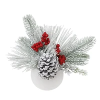 9" Snowy Pinecone & Red Berry Arrangement in White Ceramic Pot by Ashland®