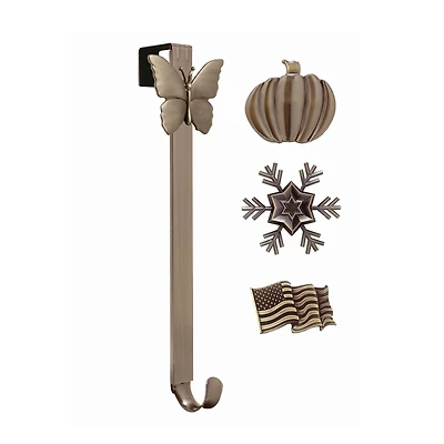 Haute Decor Rubbed Bronze Adjustable Wreath Hanger with Decorative Icons