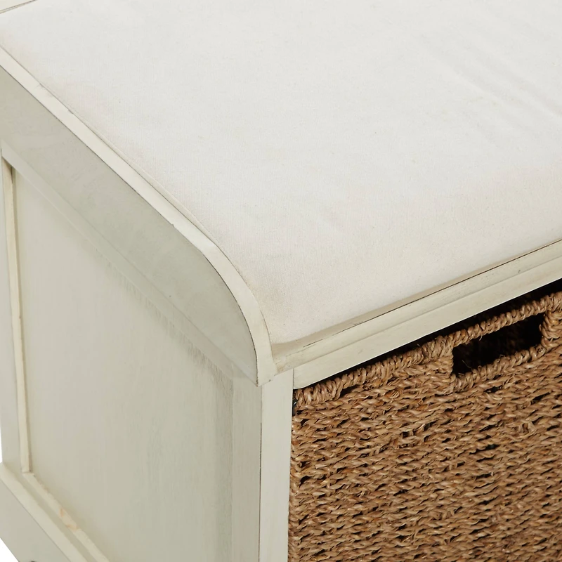 White Traditional Wood Storage Bench, 20" x 34"