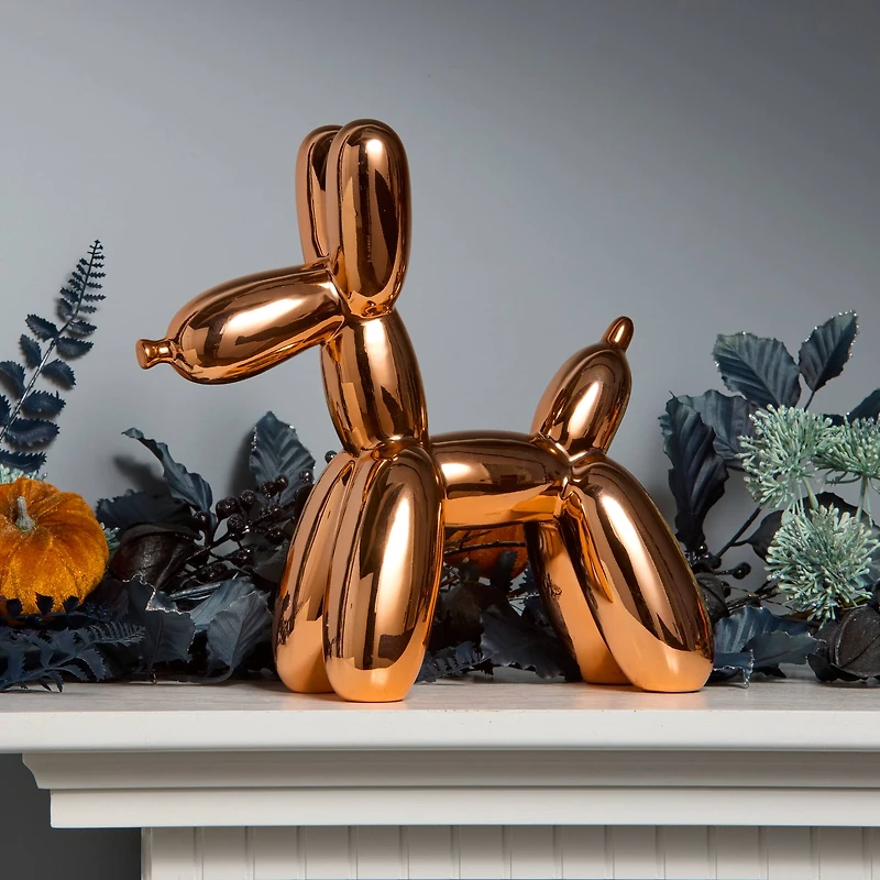 11" Electroplated Orange Balloon Dog Figurine