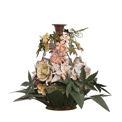 Hello Honey® 9.75" Multicolor Heavily Distressed Finish Handmade Metal Vintage Reproduction Floral Taper Holder