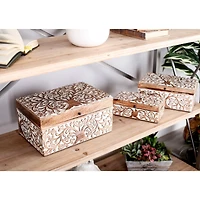 Natural Wooden Botanical Decorative Box Set