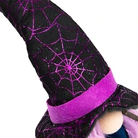 15" Black & Purple Halloween Gnome Witch with Broom