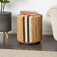 18" Brown Striped Banana Leaf Handmade Linear Wrapped Accent Table