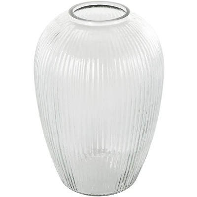 12" Clear Glass Ribbed Fluted Decorative Vase