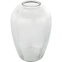 12" Clear Glass Ribbed Fluted Decorative Vase