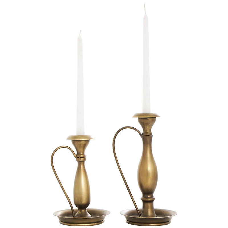 Bronze Metal Antique Style Candle Holder with Candle Plates & Handles Set