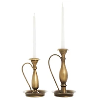 Bronze Metal Antique Style Candle Holder with Candle Plates & Handles Set
