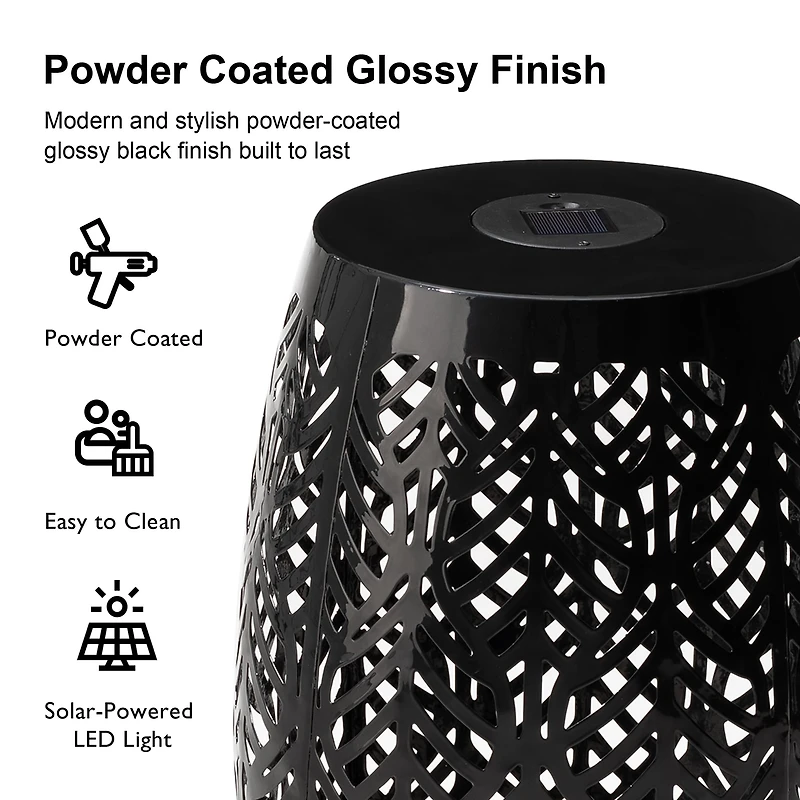Glitzhome® 18.25" Multifunctional Solar Powdered Iron Leaf Cutout Garden Stool