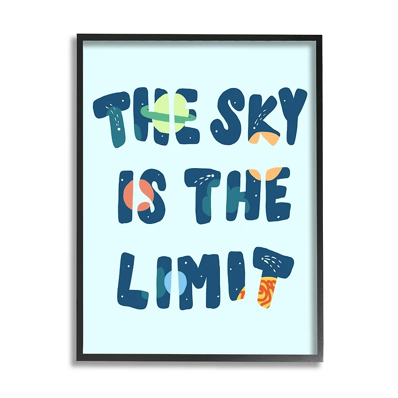 Stupell Industries Sky Is the Limit Quote Space Planet Typography in Frame Wall Art