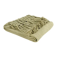 Hello Honey® Olive Woven Cotton Throw Blanket with Crochet & Fringe