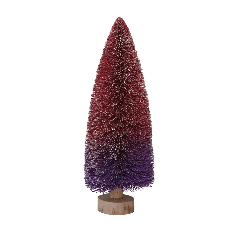 Hello Honey® 11" Purple & Burgundy Ombre Bottle Brush Tree with Wood Base and Glitter