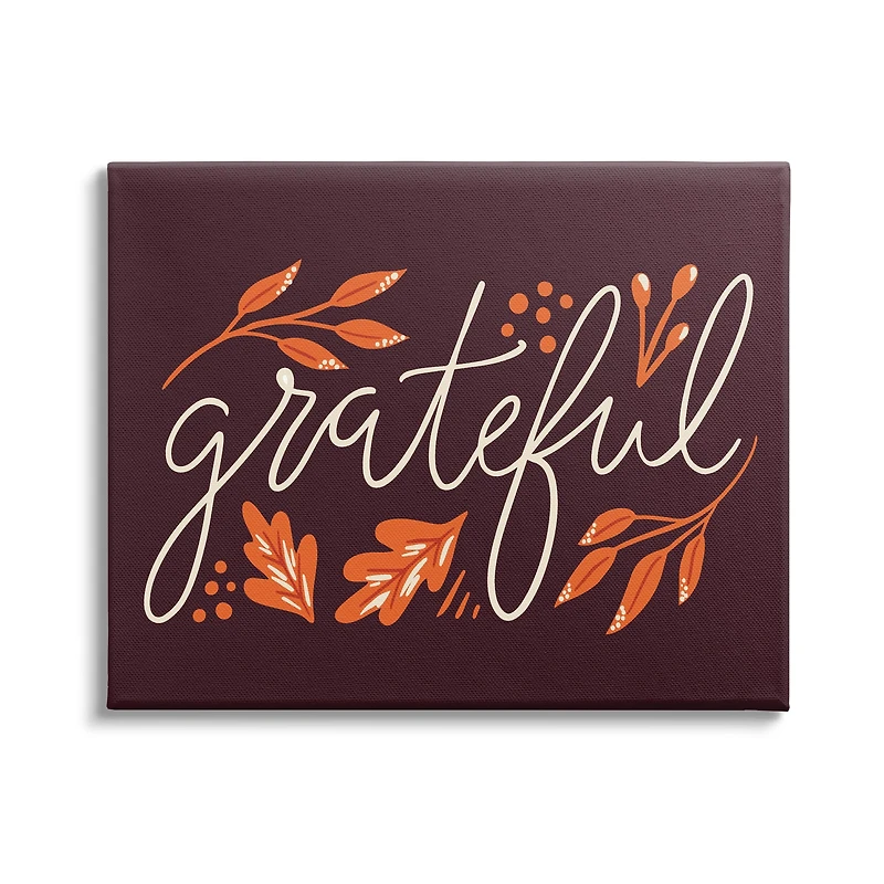 Stupell Industries Grateful Autumnal Leaves Phrase Canvas Wall Art