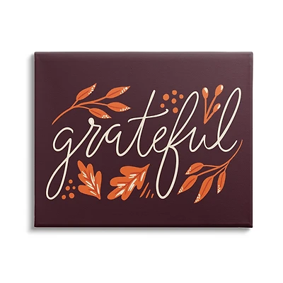Stupell Industries Grateful Autumnal Leaves Phrase Canvas Wall Art