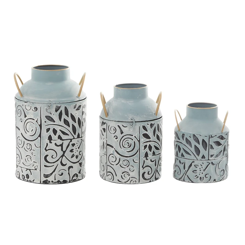 Set of 3 Blue Metal Farmhouse Vase, 9", 11", 13"