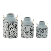 Set of 3 Blue Metal Farmhouse Vase, 9", 11", 13"