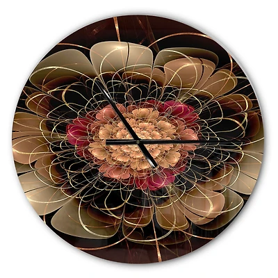 Designart 'Dark Gold Red Fractal Flower Pattern Modern Wall Clock