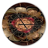 Designart 'Dark Gold Red Fractal Flower Pattern Modern Wall Clock