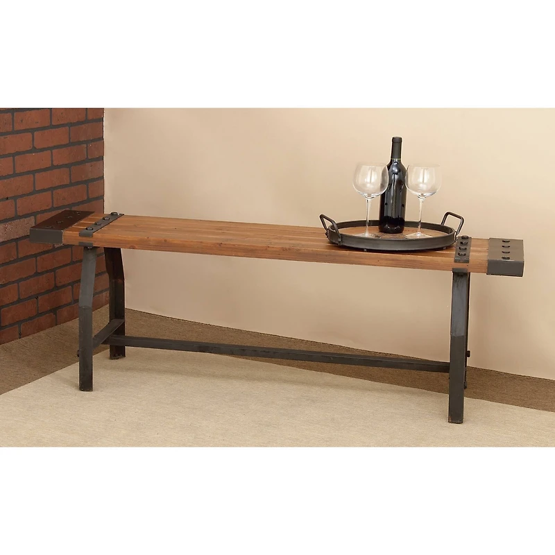 Brown Iron & Wood Industrial Bench
