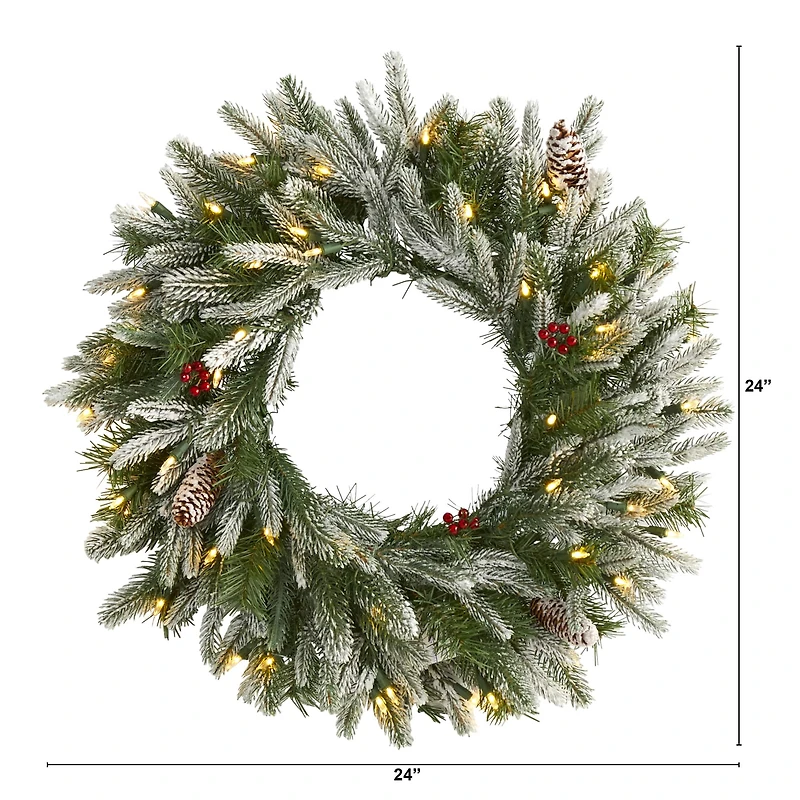 24" LED Snowed Pinecone Christmas Wreath